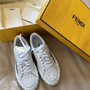 Fendi White Textured Sneakers